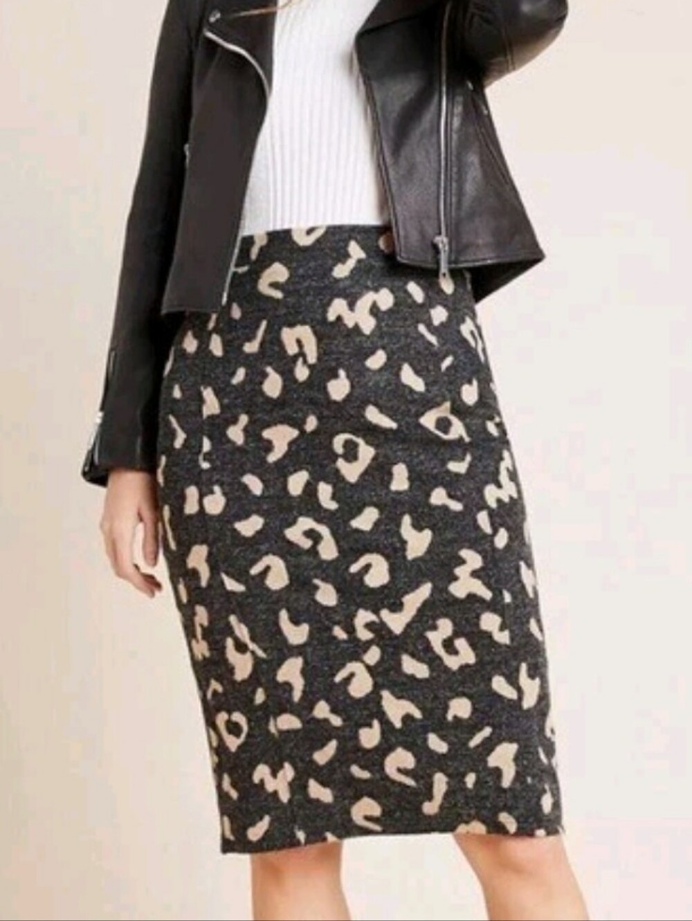 Anthropologie Maeve Womens Black Tan Leopard Print Delphine Pencil Skirt Small